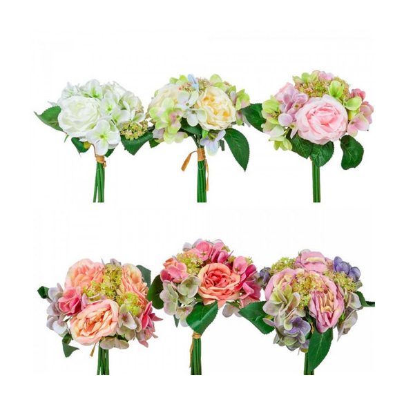 Rózsa, Hortenzia csokor 26cm - 6 színben