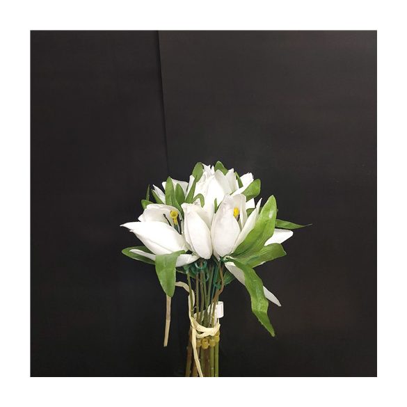 Szatén Hegyes Tulipán csokor x9 35cm - Fehér
