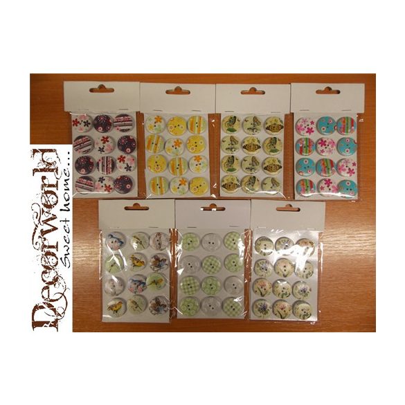 Mintás fa gombok - S/12 7 féle