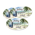   Nyomtatott dekorkarton 8x4 cm - Boldog nyugdíjas éveket! 3db/cs