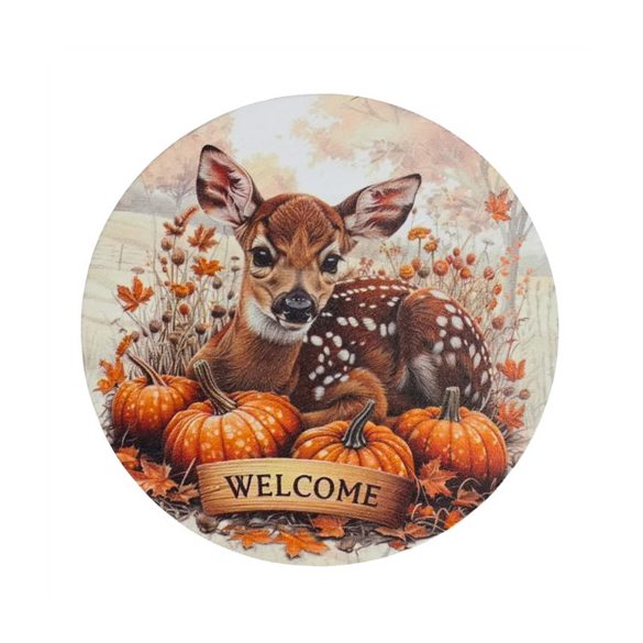 Nyomtatott fa tábla koszorú közép 14,8cm - Bambi welcome