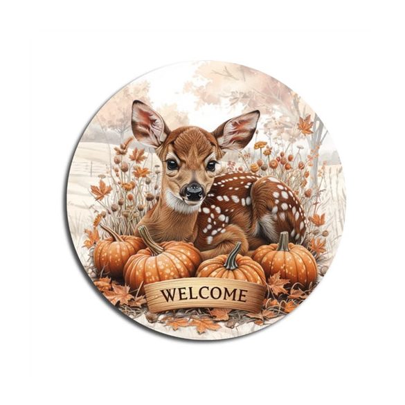 Nyomtatott fa tábla koszorú közép 11,8cm - Bambi welcome