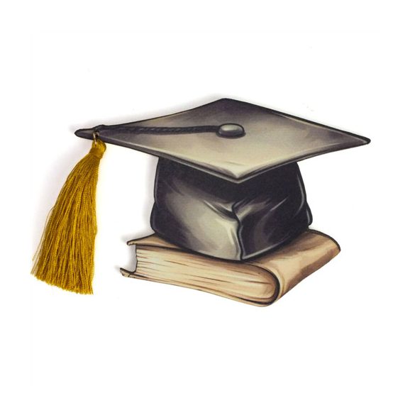 Nyomtatott fa tábla  11,8cm - "Diplomaosztó kalap arany bojtal