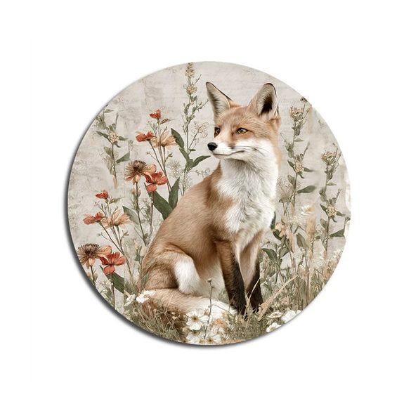 Nyomtatott fa tábla koszorú közép 11,8cm - Erdei állatok - róka