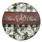   Nyomtatott fa tábla koszorú közép 11,8cm - Édes otthon magnólia