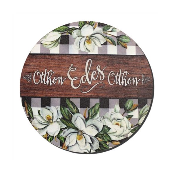 Nyomtatott fa tábla koszorú közép 11,8cm - Édes otthon magnólia