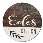   Nyomtatott fa tábla koszorú közép 11,8cm - Édes otthon eukaliptusz