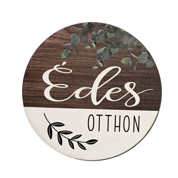 Nyomtatott fa tábla koszorú közép 11,8cm - Édes otthon eukaliptusz