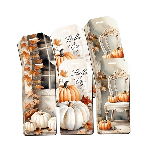 Nyomtatott dekorkarton 5,7x2,5cm - Fehér-narancs tök biléták (6db/csom.)