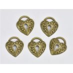 Fém medál szív lakat 1,7x2 cm - 5db/csomag