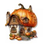 Nyomtatott dekorkarton 13,5cm - Ház tök tetővel