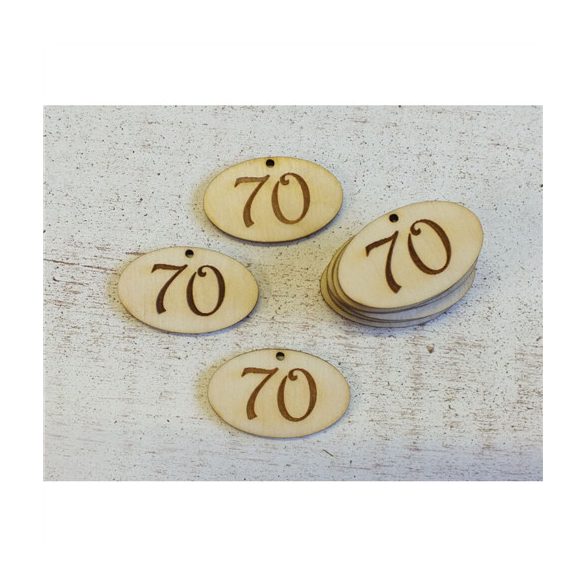 Natúr fa - Évfordulós gravírozott ovál táblák 4x2,5 cm - 70-es (10db/csom.)