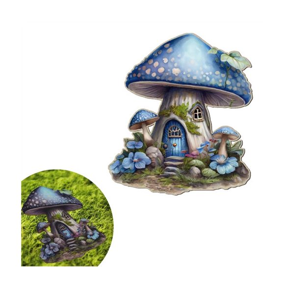 Nyomtatott dekorkarton 13,5cm - Kék gombaház