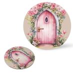   Nyomtatott fa tábla koszorú közép 11,8cm - Tündérajtó rózsaszín