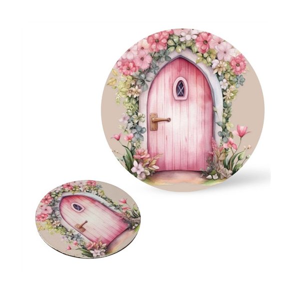 Nyomtatott fa tábla koszorú közép 11,8cm - Tündérajtó rózsaszín