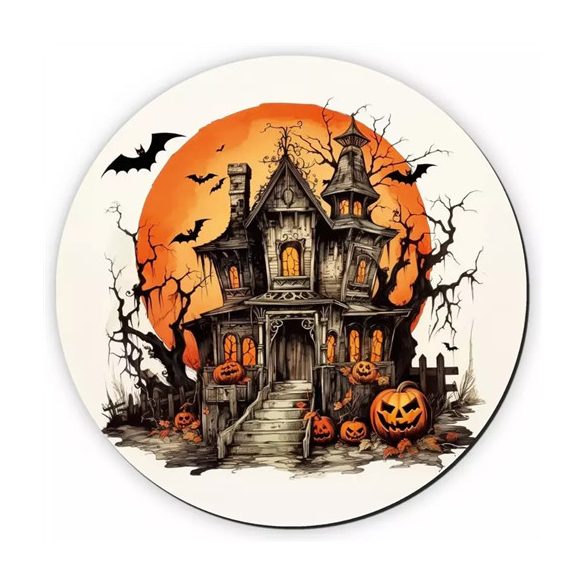 Nyomtatott fa tábla koszorú közép 11,8cm - Halloween kastély