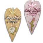   Anyák napi díszített szív "Szeretlek Anya" 10x20 cm - Bézs és Rózsaszín