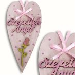   Anyák napi díszített szív "Szeretlek Anya" 10x20 cm - Rózsaszín