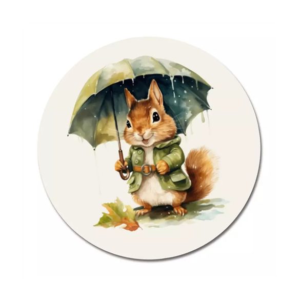 Nyomtatott fa tábla koszorú közép 11,8cm - Mókuska esernyővel