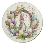   Nyomtatott fa tábla koszorú közép 11,8cm - Nyuszis koszorú tojásokkal