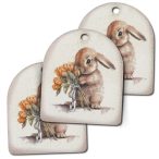 Nyomtatott fa tábla - Nyuszkó csokorral 5,8x4,8cm S/3