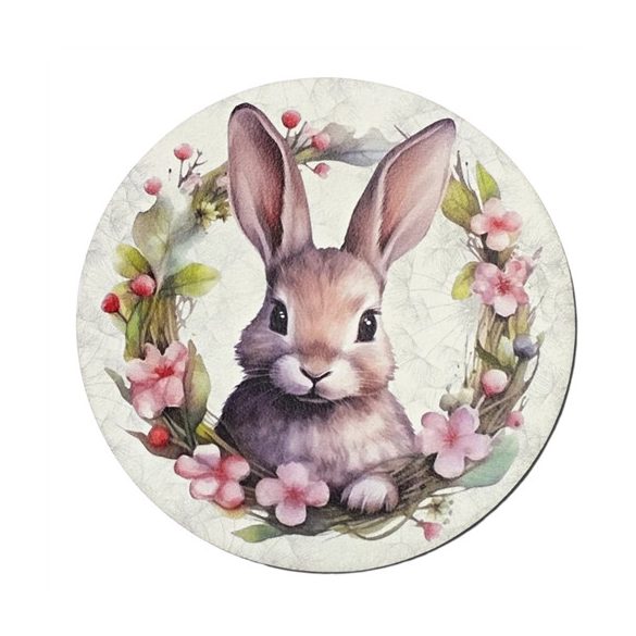 Nyomtatott fa tábla koszorú közép 14,8cm - Nyuszifej koszorú