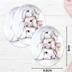   Nyomtatott dekorkarton 6,5x8cm - Masnis nyuszik ovál tábla (3db/csom.)