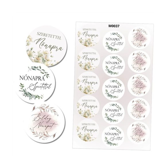 Matrica - Boldog nőnapot kerek matricák 4cm - 3féle (15db/lap)