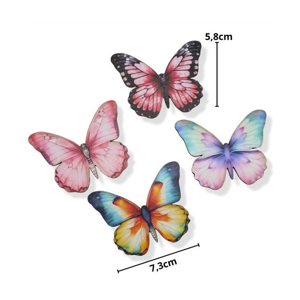 Nyomtatott dekorkarton 7,3x5,8cm - Színes pillangók 4db