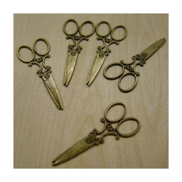 Fém olló antik 6x2,5 cm - Bronz 5db/csom.