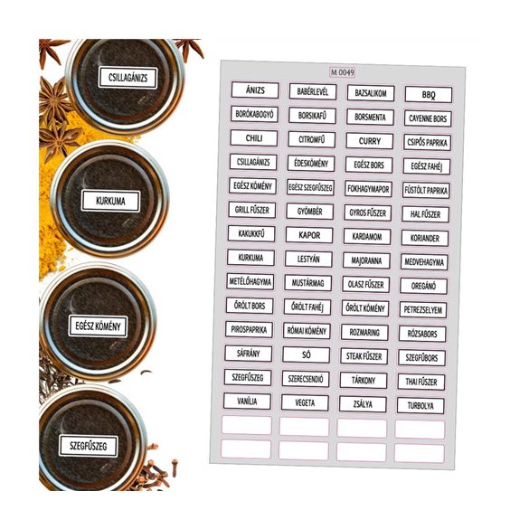 Matrica - Fűszerek 3x1,1cm 56+8db üres/lap