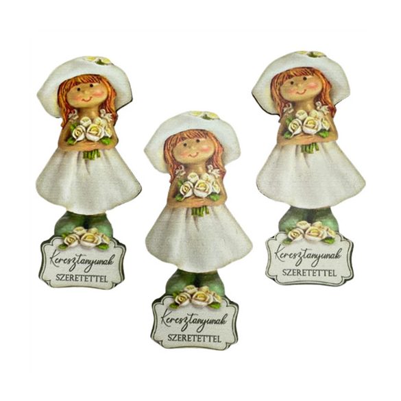 Nyomtatott dekorkarton 4x8,8cm - Keresztanyunak szeretettel  kislány (3db/csom.)