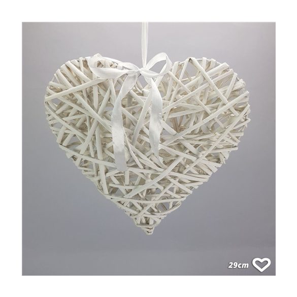 Vessző szív fém vázon 29 cm - Fehér