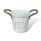   Bordázott bádog kaspó 16x14,5 cm "Flowers & Garden" feliratos - Fehér