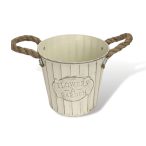   Bordázott bádog kaspó 16x14,5 cm "Flowers & Garden" feliratos - Krém