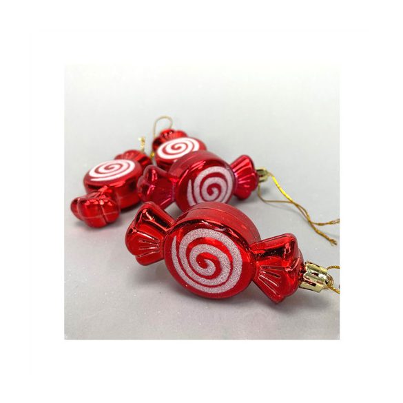 Szaloncukorka karácsonyfadísz - Piros 4db/dob