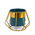 Kaspó fém keretes 15x11cm - Zöld-arany