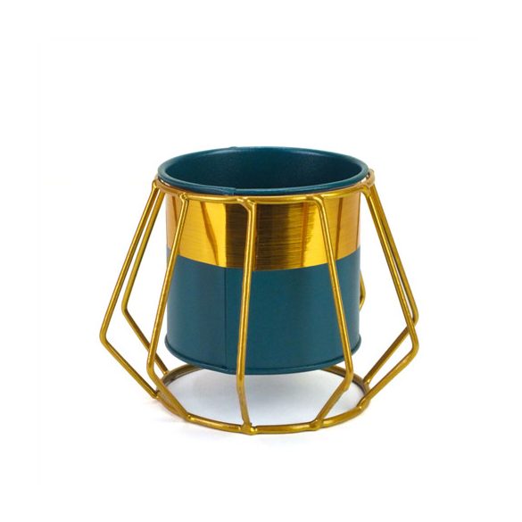 Kaspó fém keretes 15x11cm - Zöld-arany