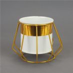 Kaspó fém keretes 9x11,5cm - Fehér-arany