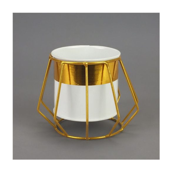 Kaspó fém keretes 9x11,5cm - Fehér-arany