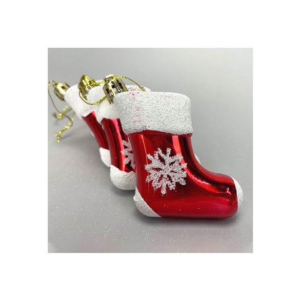 Karácsonyi zokni akasztós 8x7x3 cm  - Piros 4db/csom.