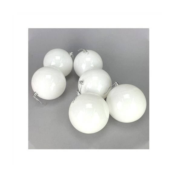 Műanyag gömb 10cm - Fényes fehér 6db/csom.