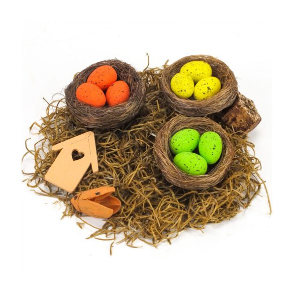Tojások fészekben 2,5x6 cm - Sárga-Zöld-Narancs
