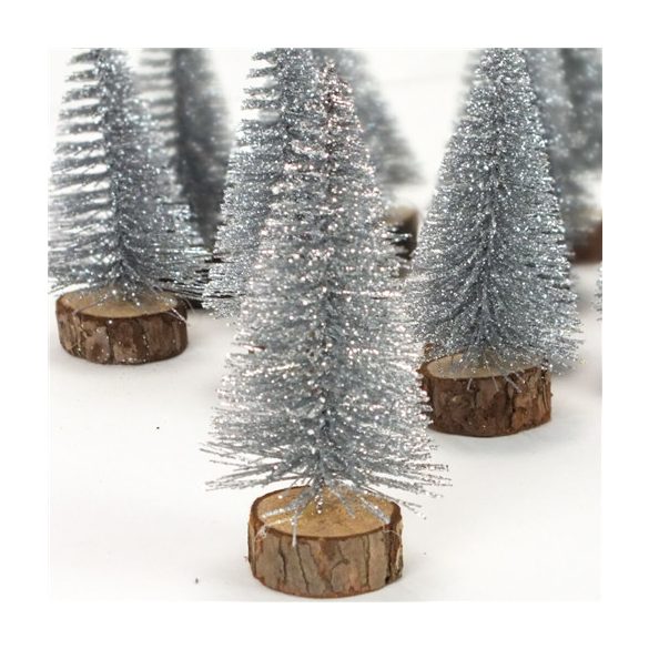 Dekor fenyőfa + talp 15 cm - Ezüst S/12