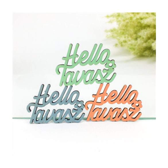 "Hello Tavasz" írott felirat 6,7x8,5 cm - Pasztel színek S/3