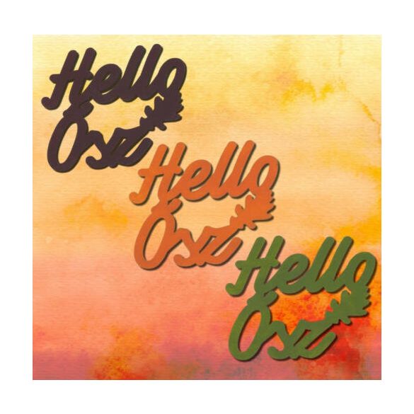 Fa felirat "Hello Ősz" színes 5x5,5cm - Föld (3db/csomag)