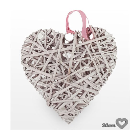 Vessző szív fém vázon 29 cm - Pasztel rózsaszín