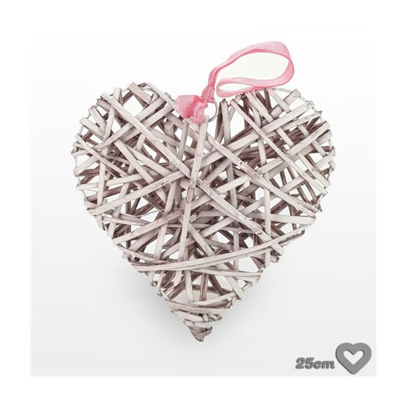 Vessző szív fém vázon 25 cm - Pasztel rózsaszín