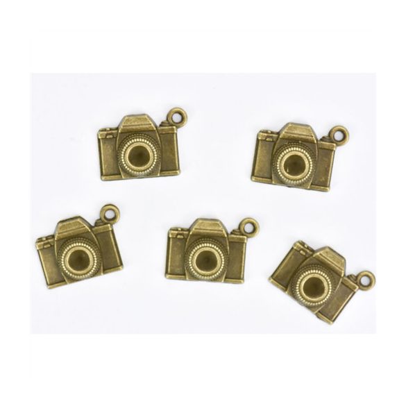 Fém medál fényképezőgép 1,5x1,8 cm - 5db/csomag