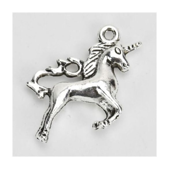 Fém medél unikornis 2x2,5 cm - Ezüst 5db/csom.